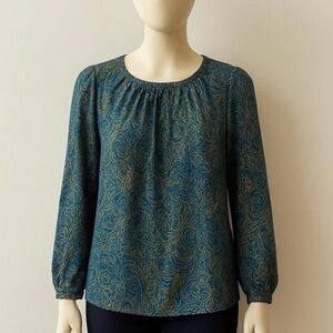 J. Jill Teal and Gold Swirl Print Long-Sleeve Tunic